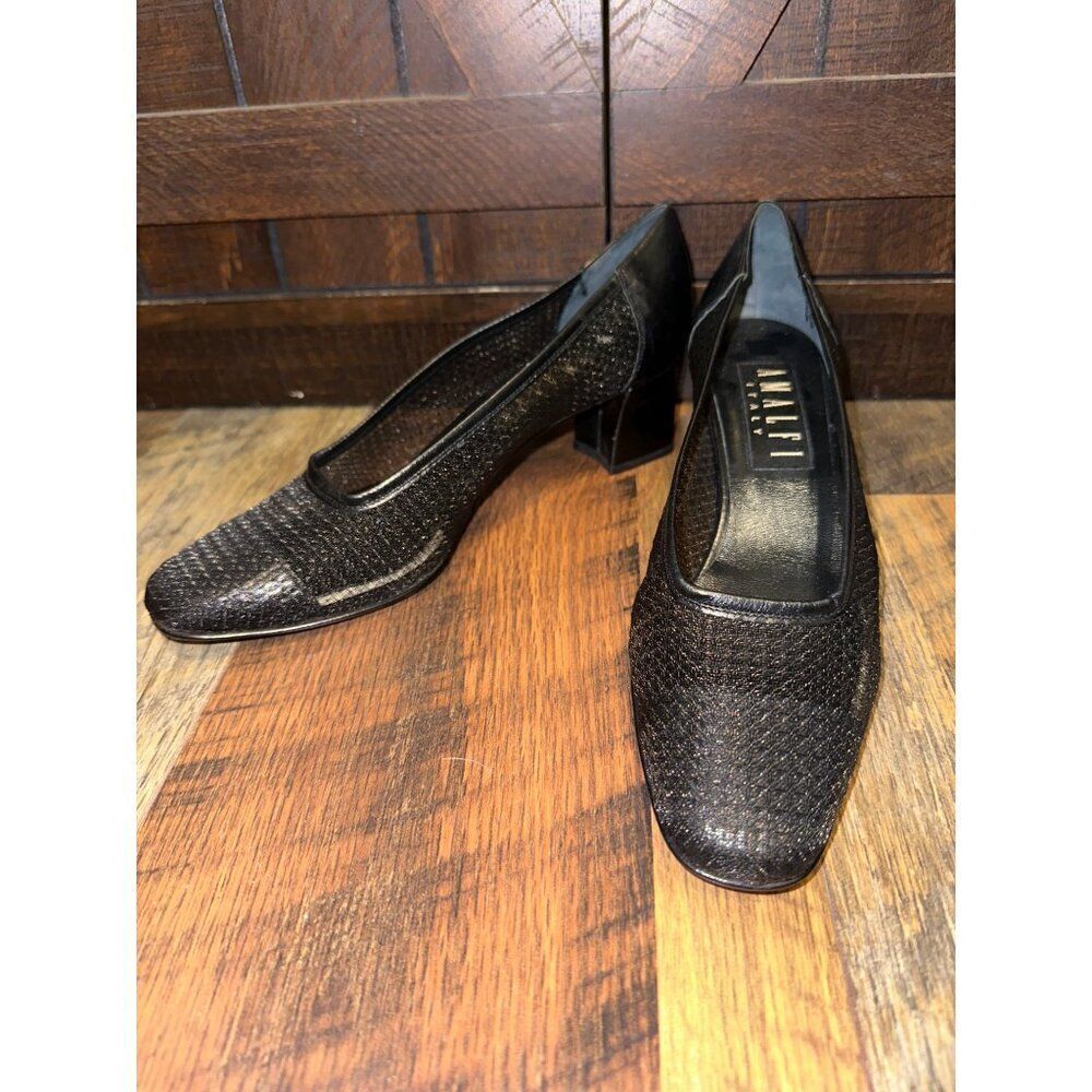 AMALFI ITALY Black Semi-Sheer Net Pumps Heels  Size 7.5 AA
